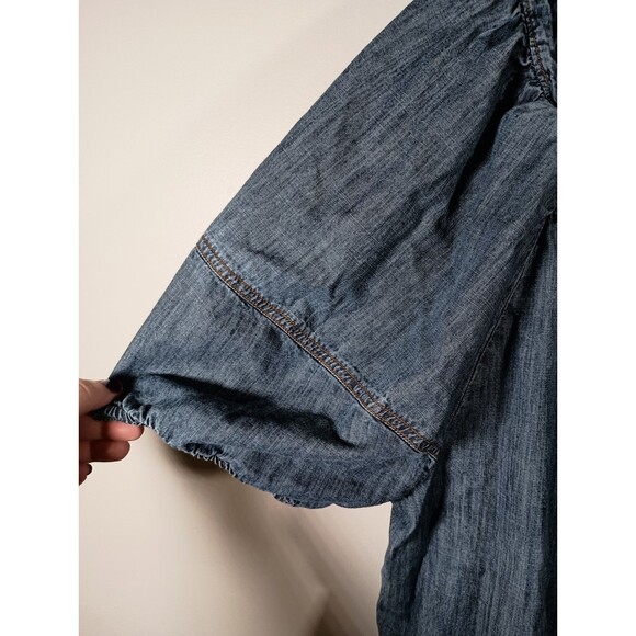 Lane Bryant Square Neck Short Balloon Sleeve Blue Chambray Top Plus Size 18 - Picture 3 of 6